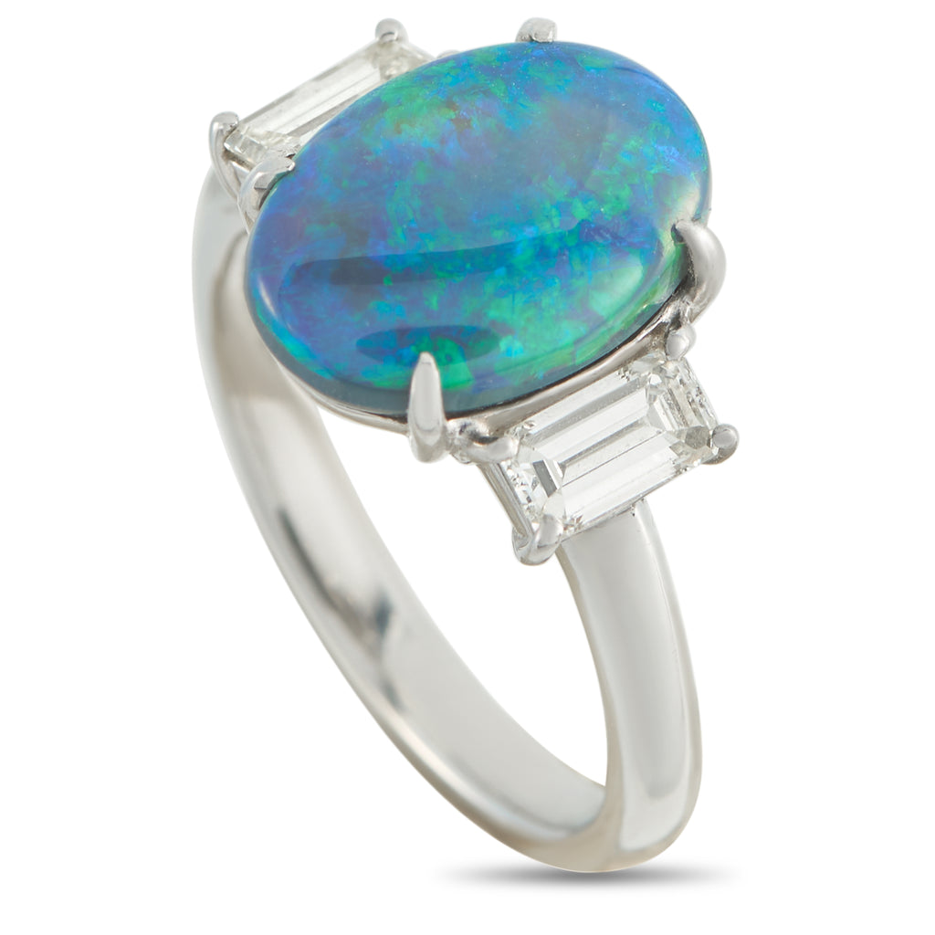 Platinum 0.71ct Diamond and Opal Ring