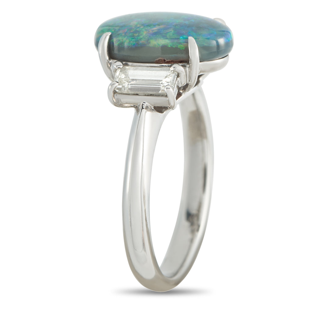 Platinum 0.71ct Diamond and Opal Ring