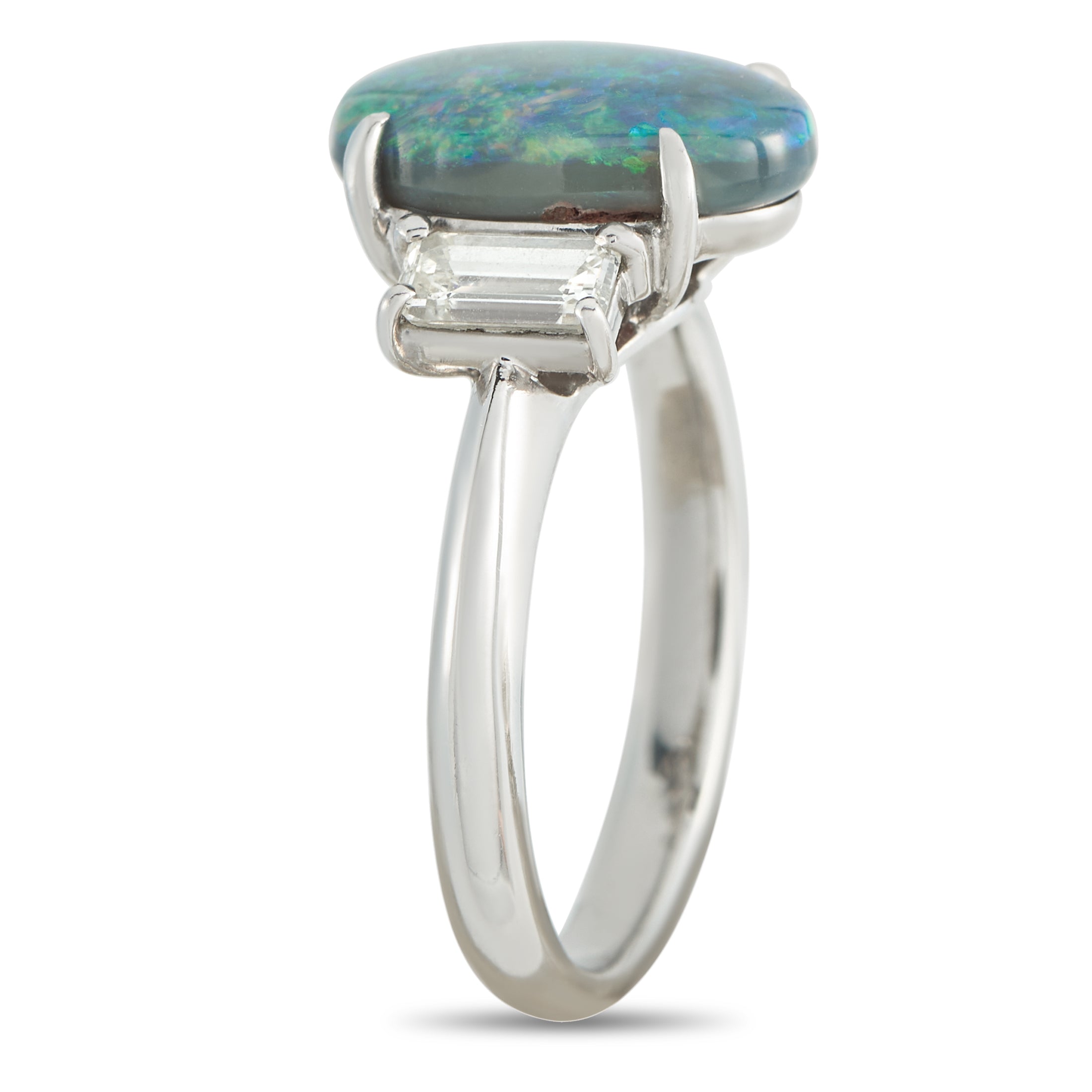 Platinum 0.71ct Diamond and Opal Ring