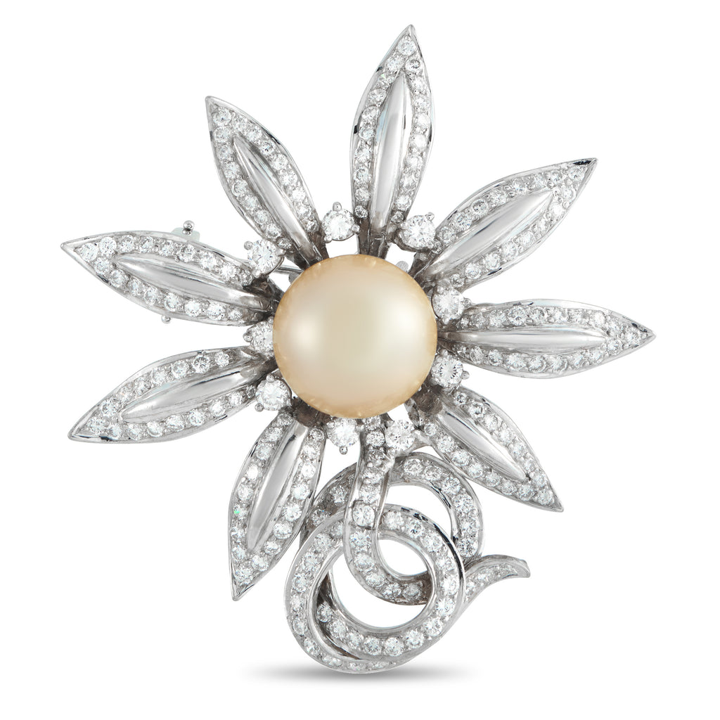 Platinum 5.50ct Diamond and Pearl Sunflower Brooch