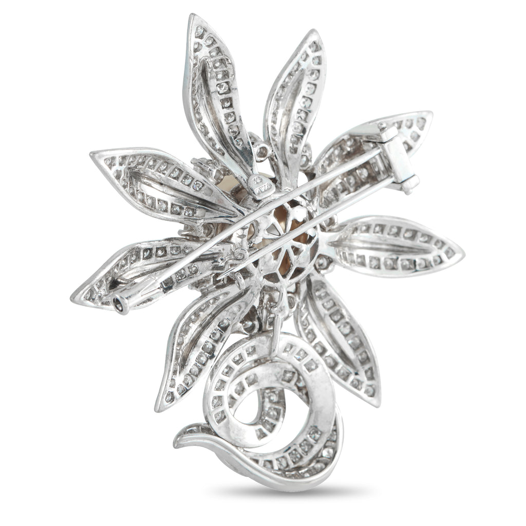 Platinum 5.50ct Diamond and Pearl Sunflower Brooch