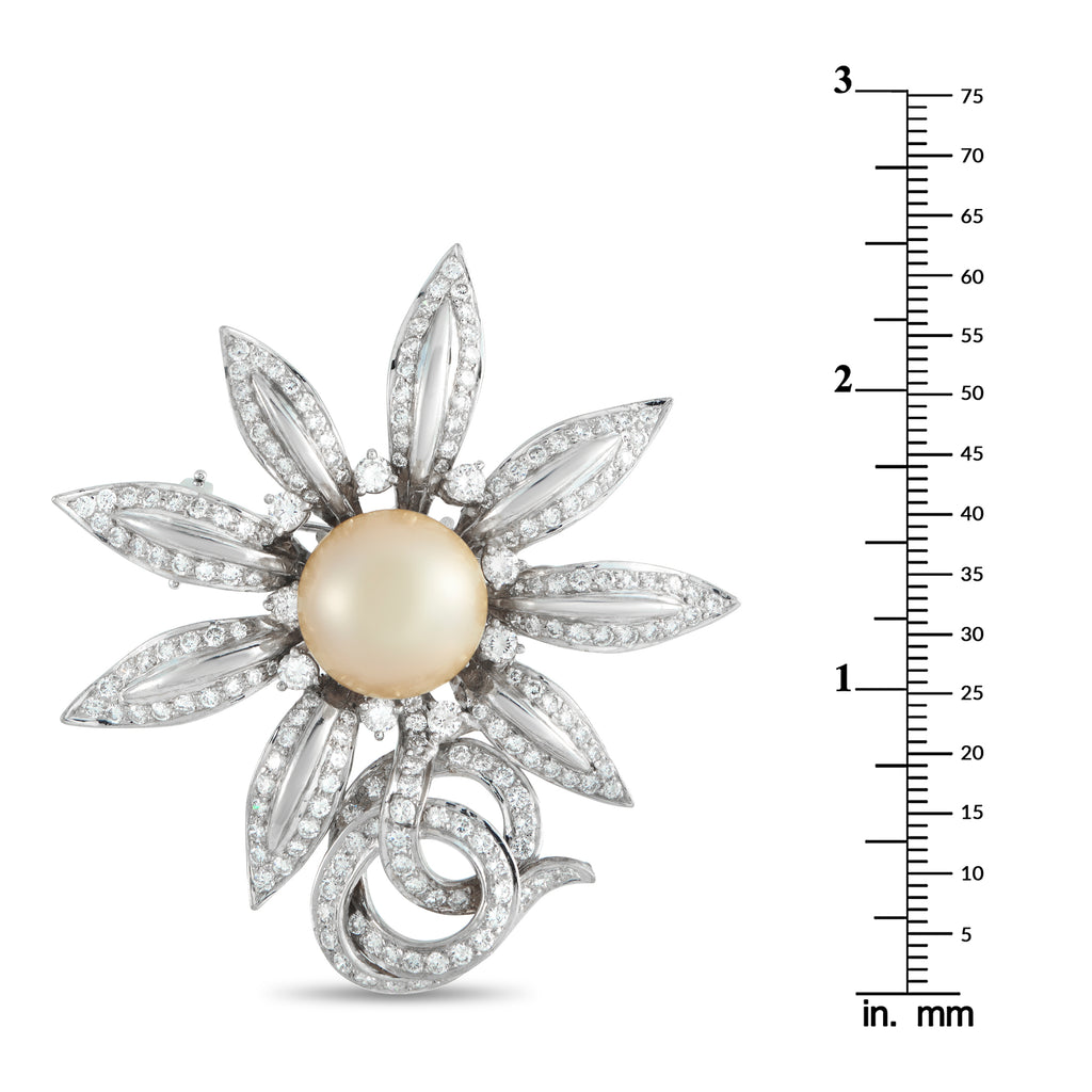 Platinum 5.50ct Diamond and Pearl Sunflower Brooch