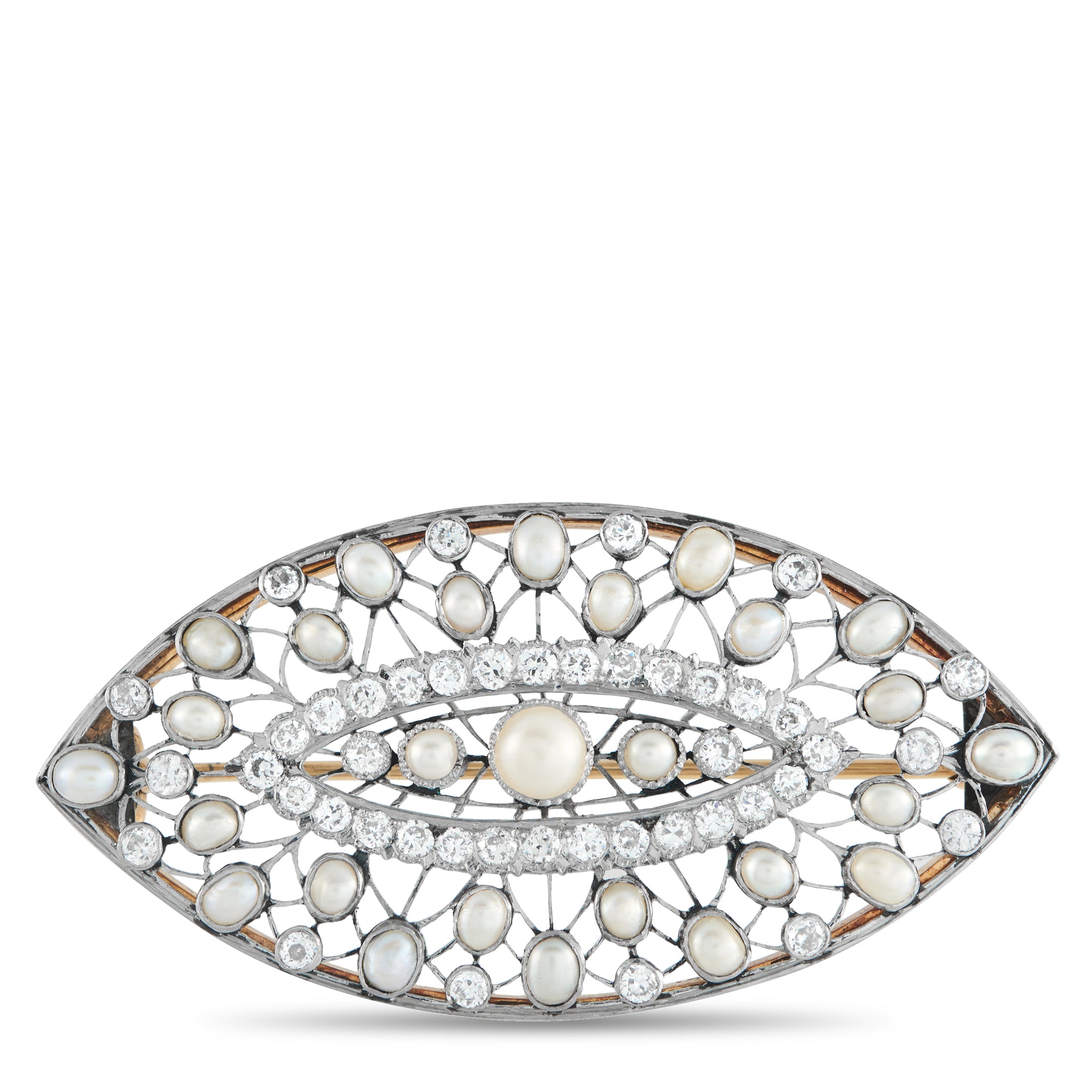 Platinum, Silver 1.30ct Diamond and Pearl Brooch