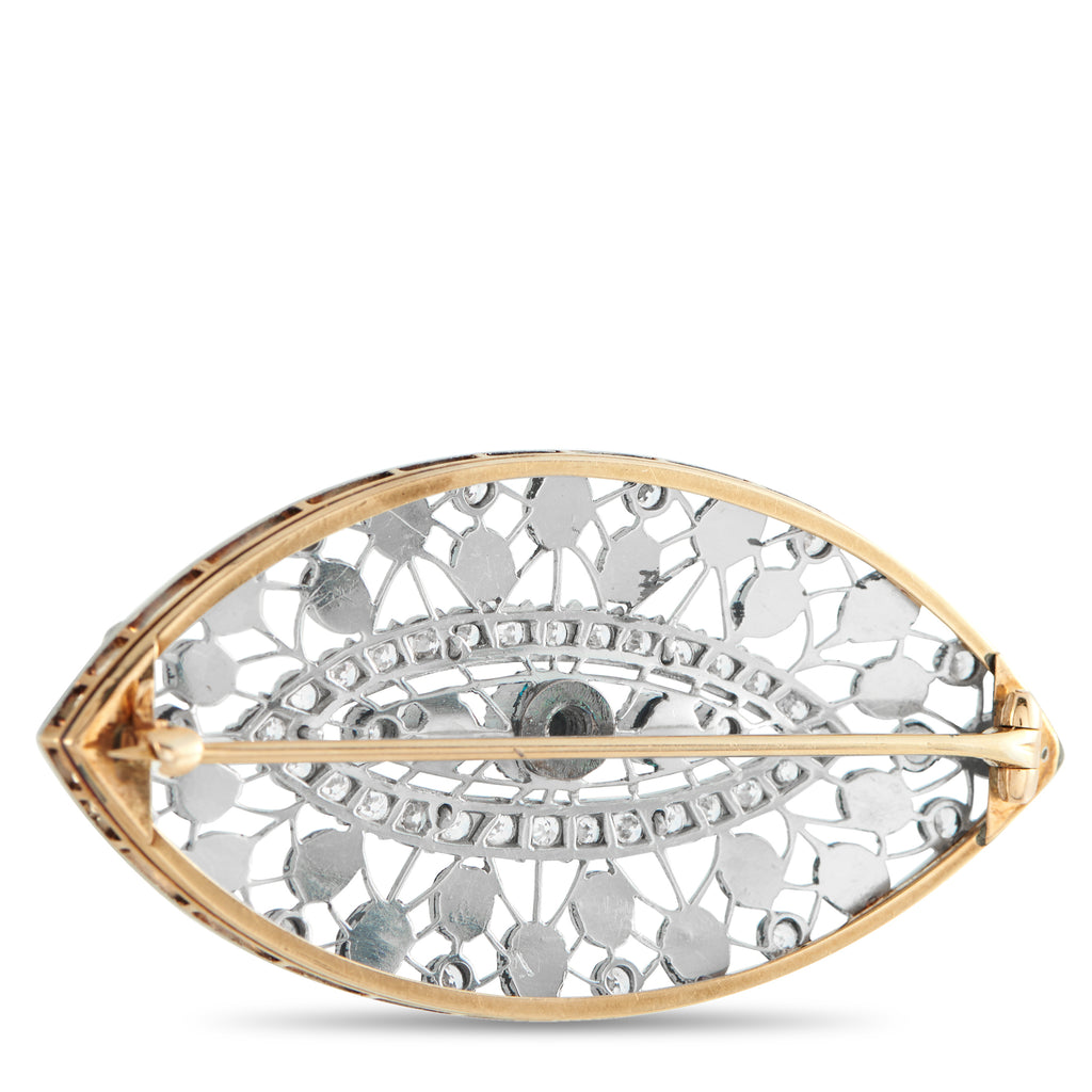 Platinum, Silver 1.30ct Diamond and Pearl Brooch