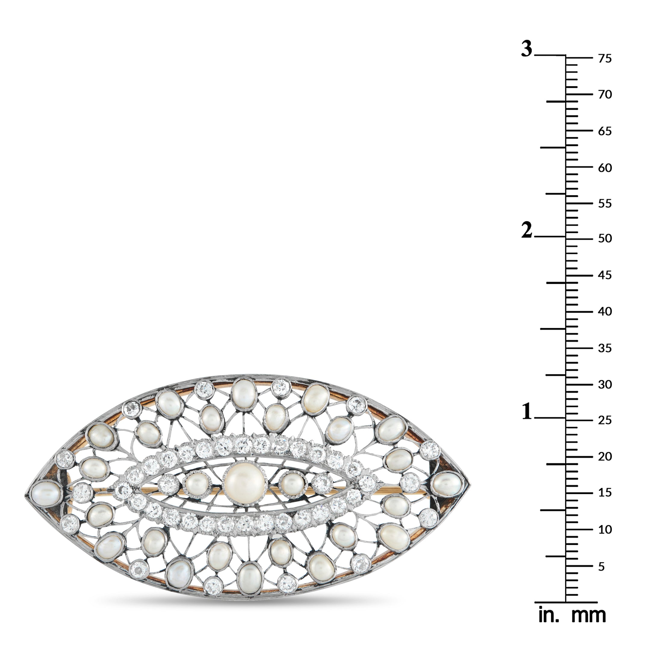 Platinum, Silver 1.30ct Diamond and Pearl Brooch