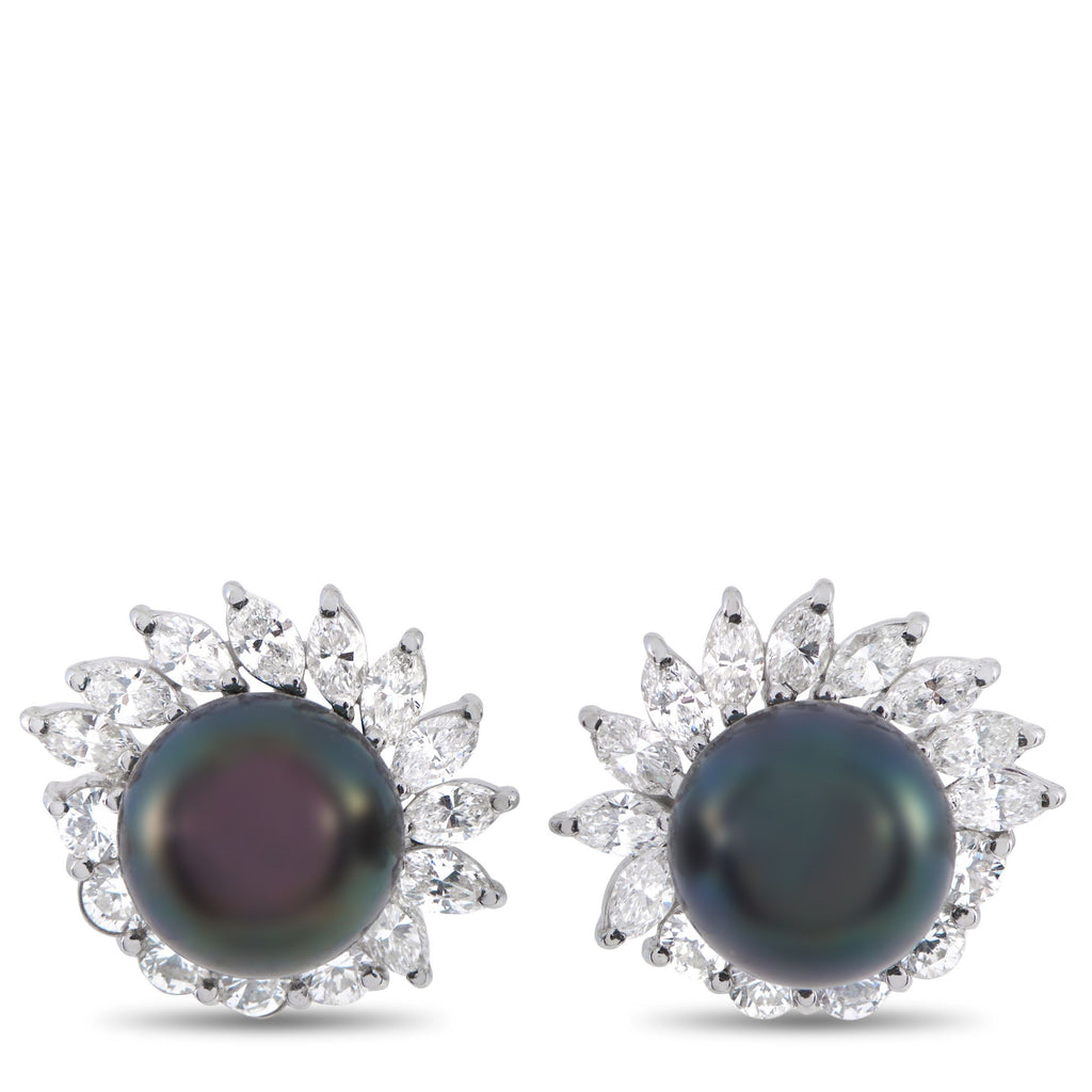 Exclusive Platinum 2.40ct Diamond and Pearl Earrings MF13-022025 – Pearls with a captivating black hue make these earrings an