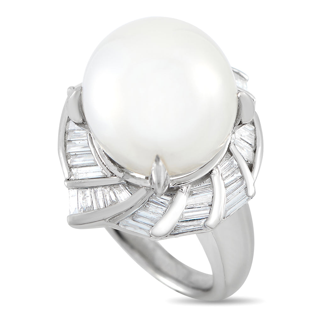 Platinum 1.12ct Diamond and Pearl Ring