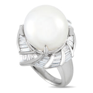 Platinum 1.12ct Diamond and Pearl Ring