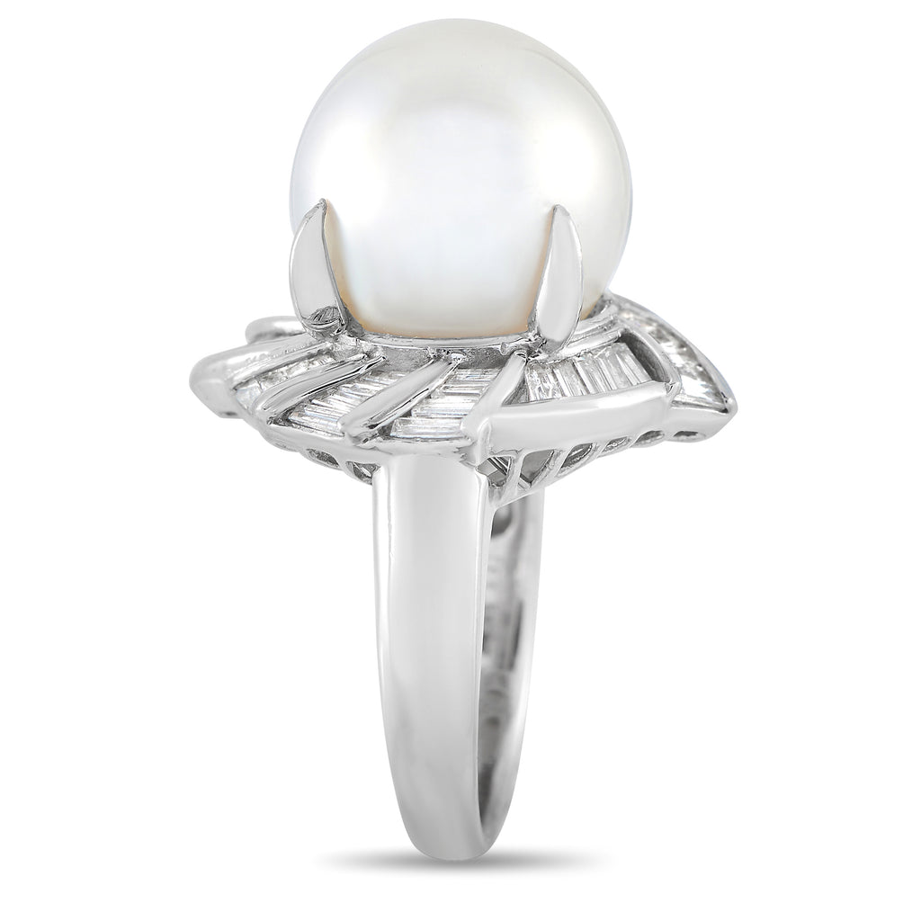 Platinum 1.12ct Diamond and Pearl Ring
