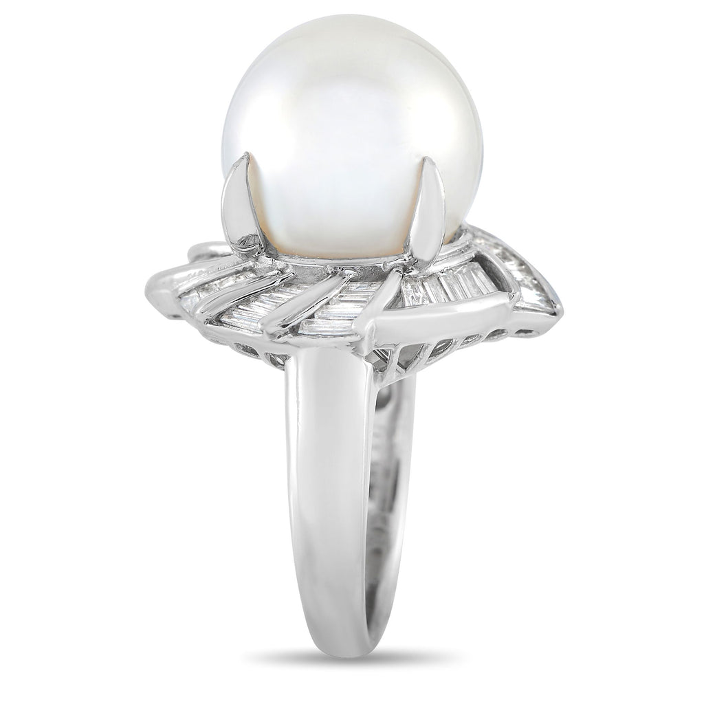 Exclusive Platinum 1.12ct Diamond and Pearl Ring