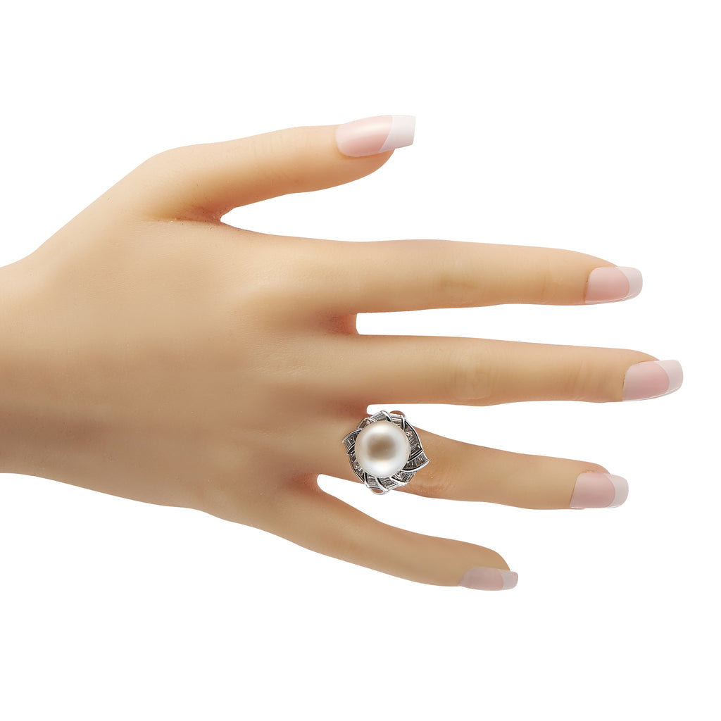 Platinum 1.12ct Diamond and Pearl Ring