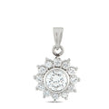 Platinum diamond cluster pendant with round center stone and halo of small diamonds