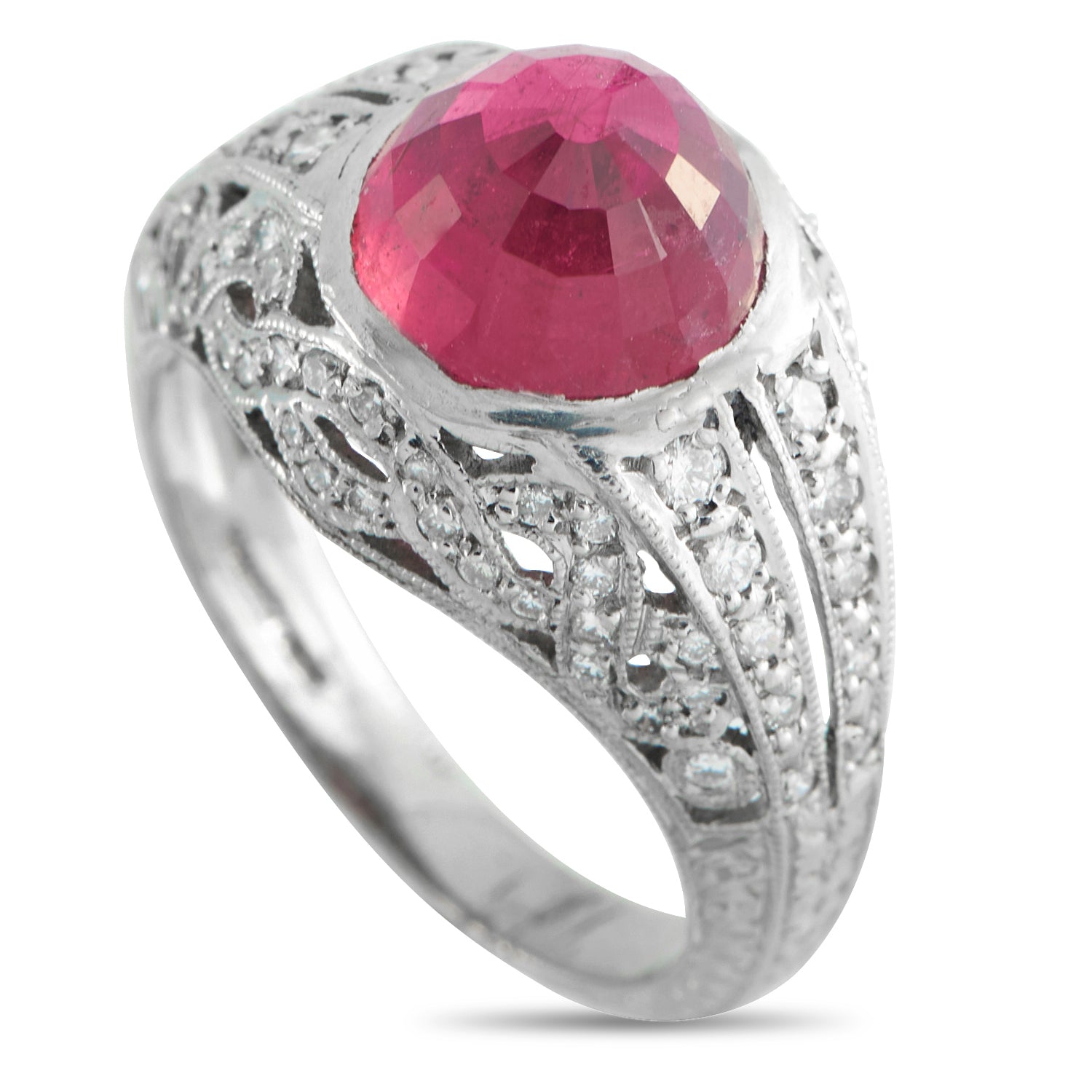 Platinum 0.30ct Diamond and Rubellite Ring