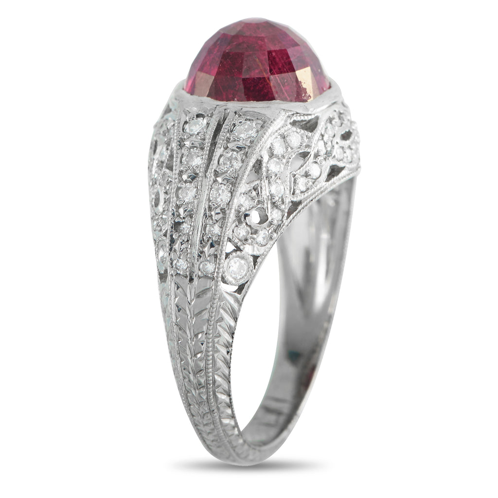 Platinum 0.30ct Diamond and Rubellite Ring