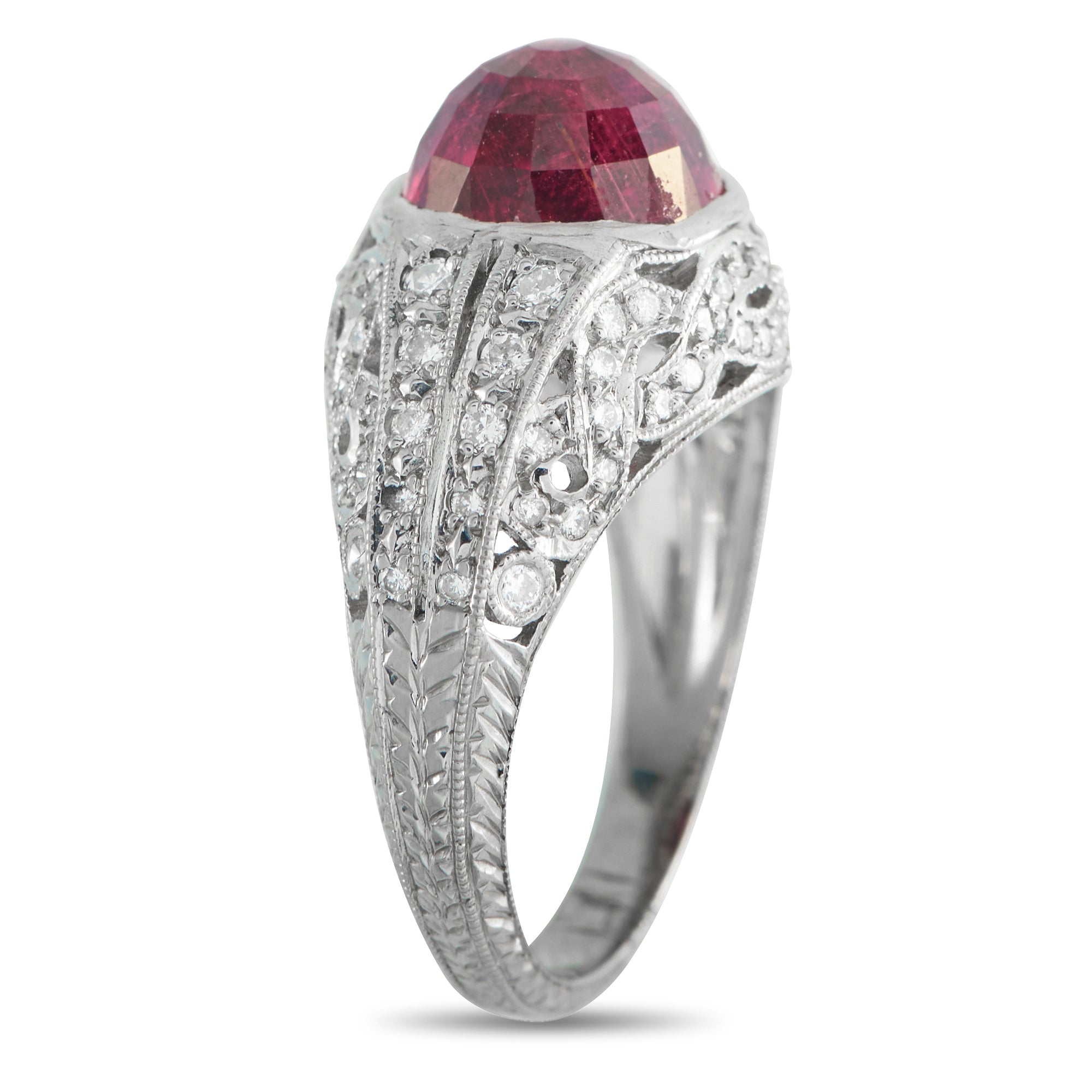 Platinum 0.30ct Diamond and Rubellite Ring