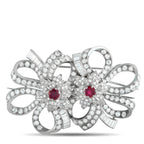 Platinum 11.10ct Diamond and Ruby Bow and Bloom Brooch