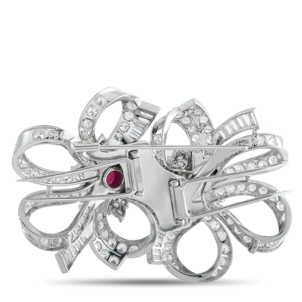 Platinum 11.10ct Diamond and Ruby Bow and Bloom Brooch