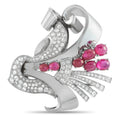 Platinum retro brooch with diamond pavé and ruby cluster