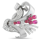 Platinum 2.10ct Diamond and Ruby Retro Brooch
