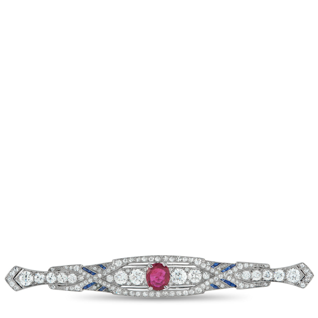 Platinum 2.80ct Diamond and No-Heat Burma Ruby Brooch