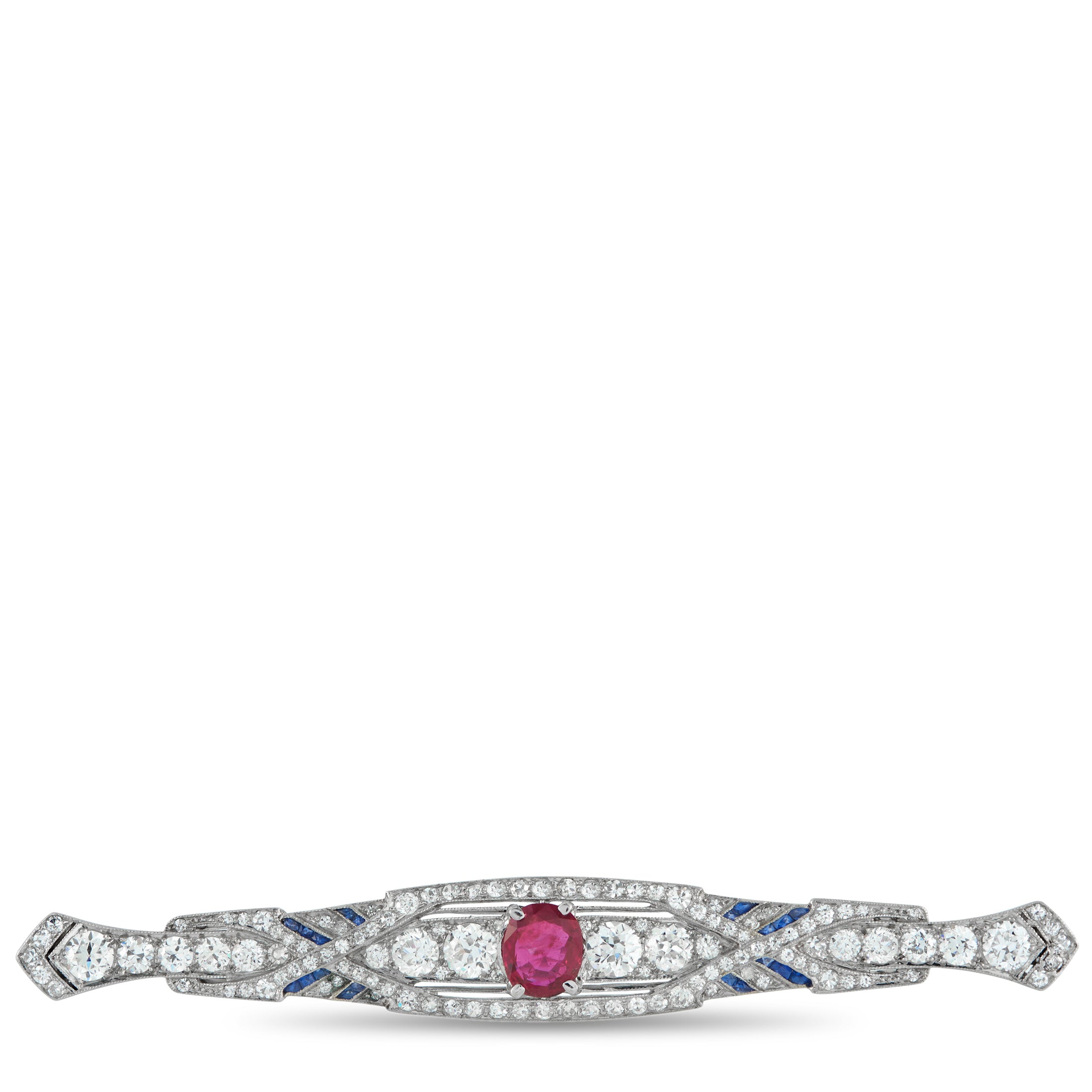 Platinum 2.80ct Diamond and No-Heat Burma Ruby Brooch