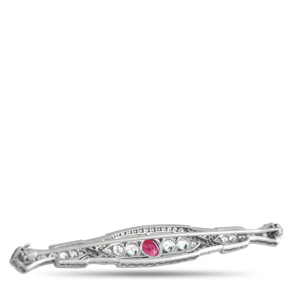 Platinum 2.80ct Diamond and No-Heat Burma Ruby Brooch