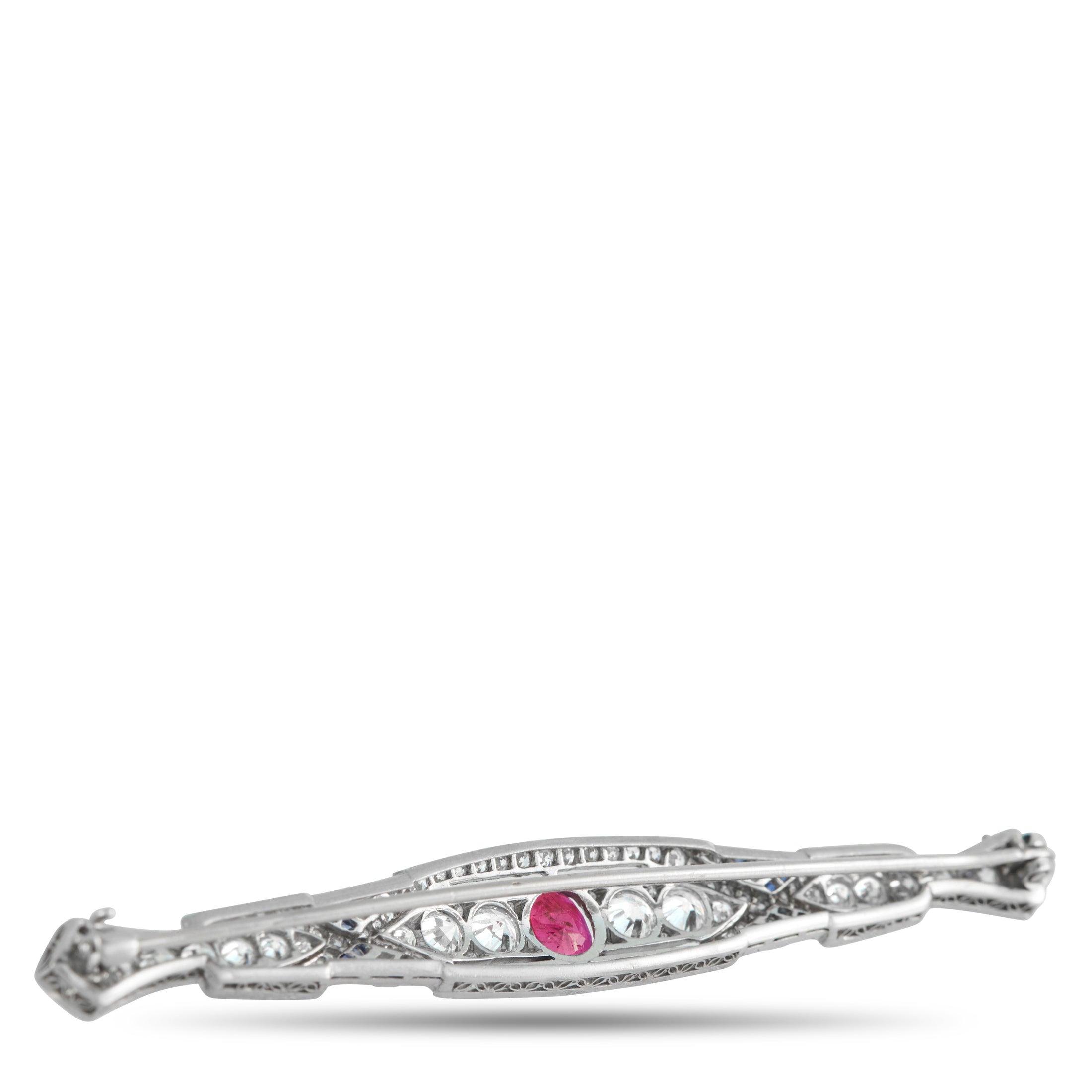Platinum 2.80ct Diamond and No-Heat Burma Ruby Brooch