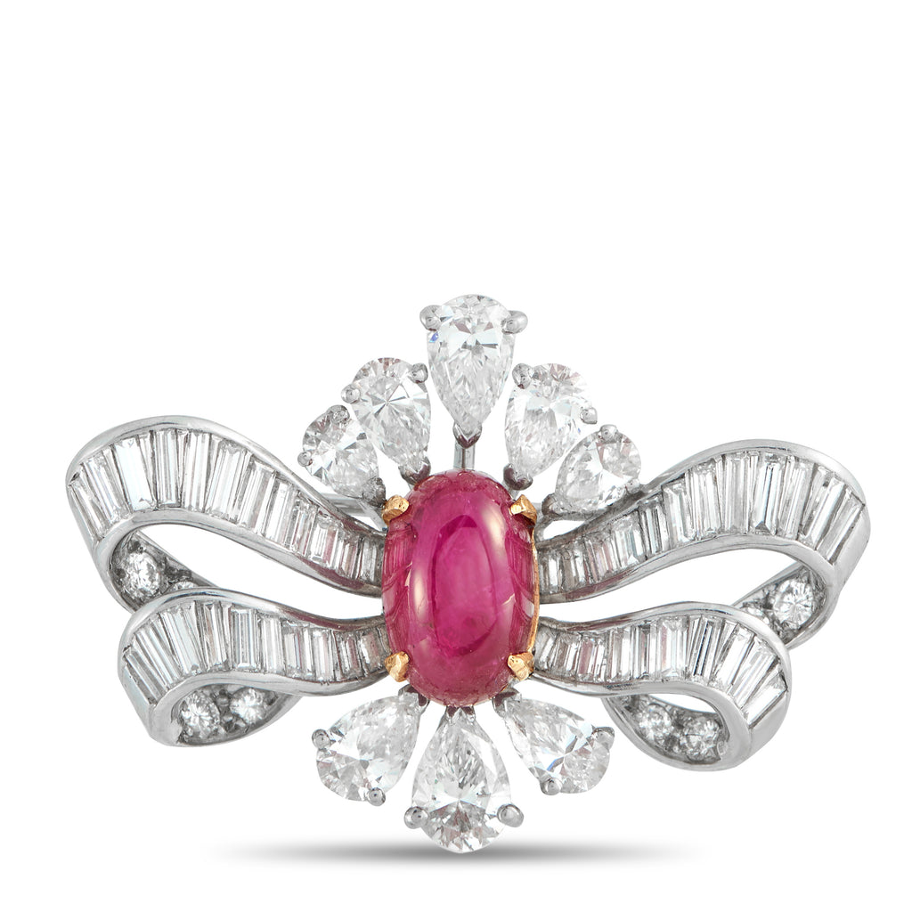 Platinum 4.14ct Diamond and Ruby Brooch