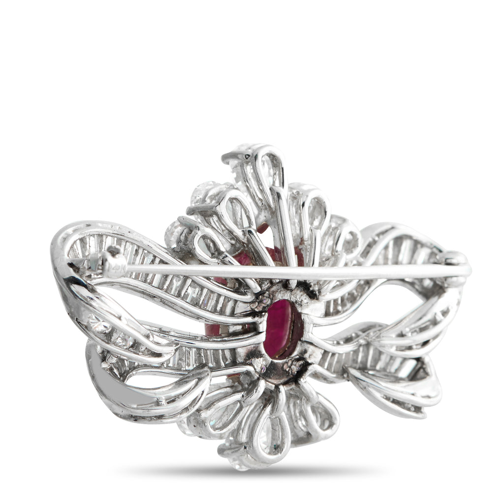 Platinum 4.14ct Diamond and Ruby Brooch