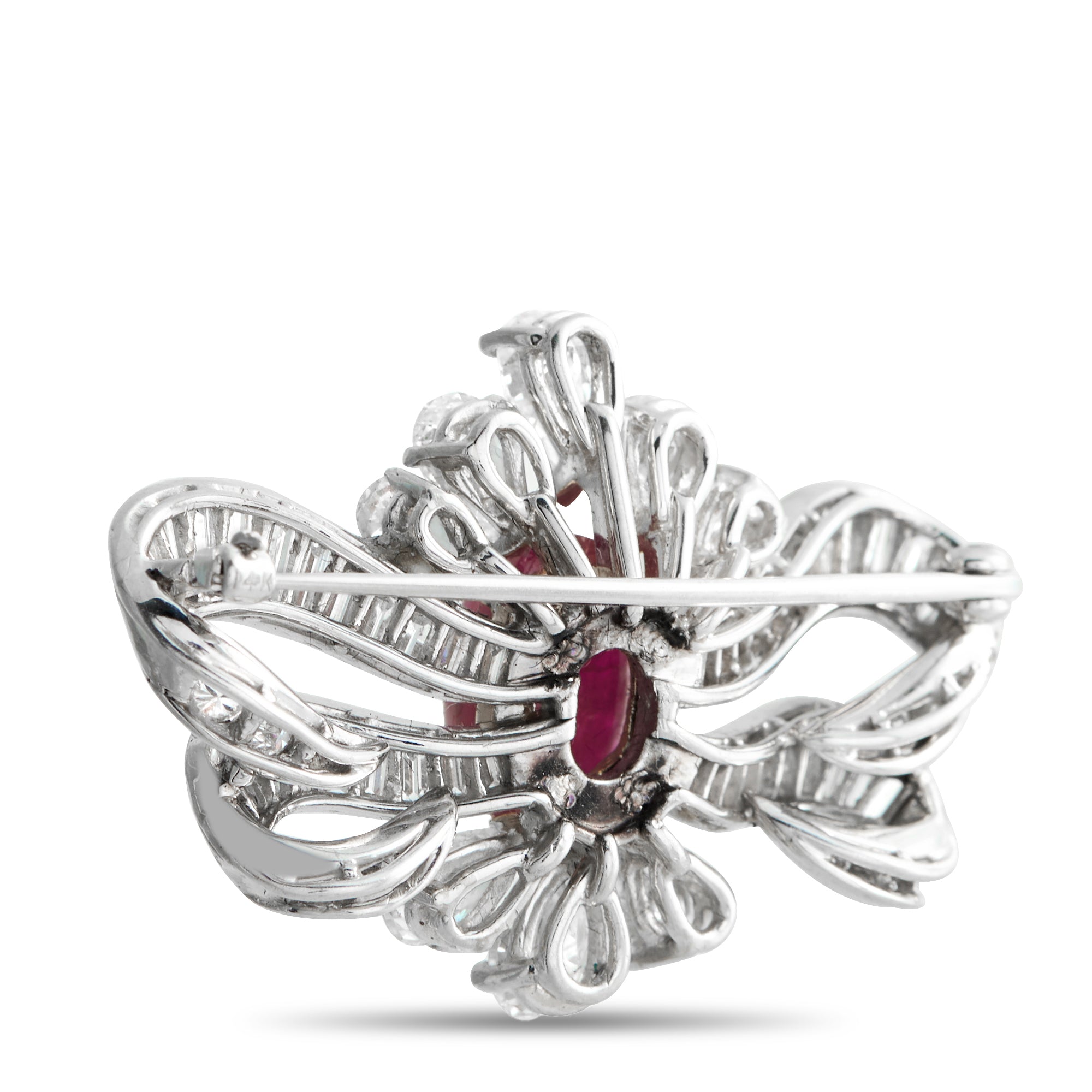 Platinum 4.14ct Diamond and Ruby Brooch