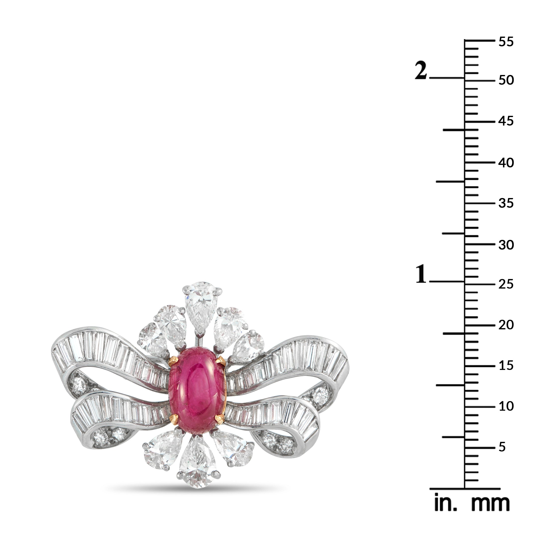 Platinum 4.14ct Diamond and Ruby Brooch