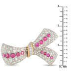 Platinum and 18K Yellow Gold 5.50ct Diamond and Ruby Bow Brooch