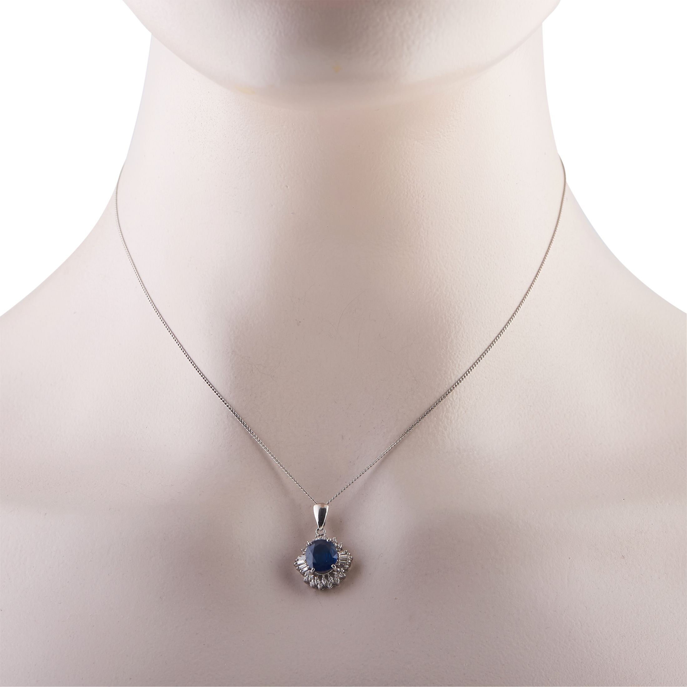 Exclusive Platinum 0.30ct Diamond and Sapphire Pendant Necklace