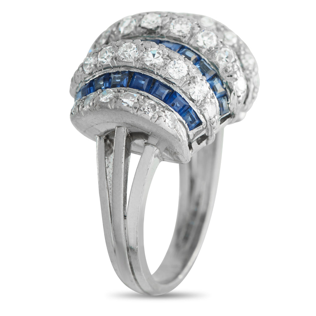 Platinum 0.84ct Diamond and Sapphire Ring