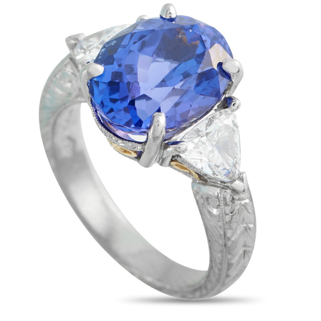 Platinum and 18K Yellow Gold 0.95ct Diamond and Tanzanite Ring