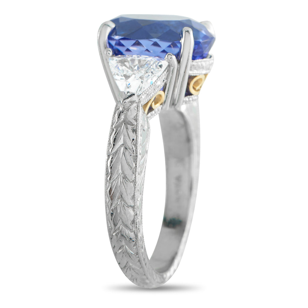 Platinum and 18K Yellow Gold 0.95ct Diamond and Tanzanite Ring