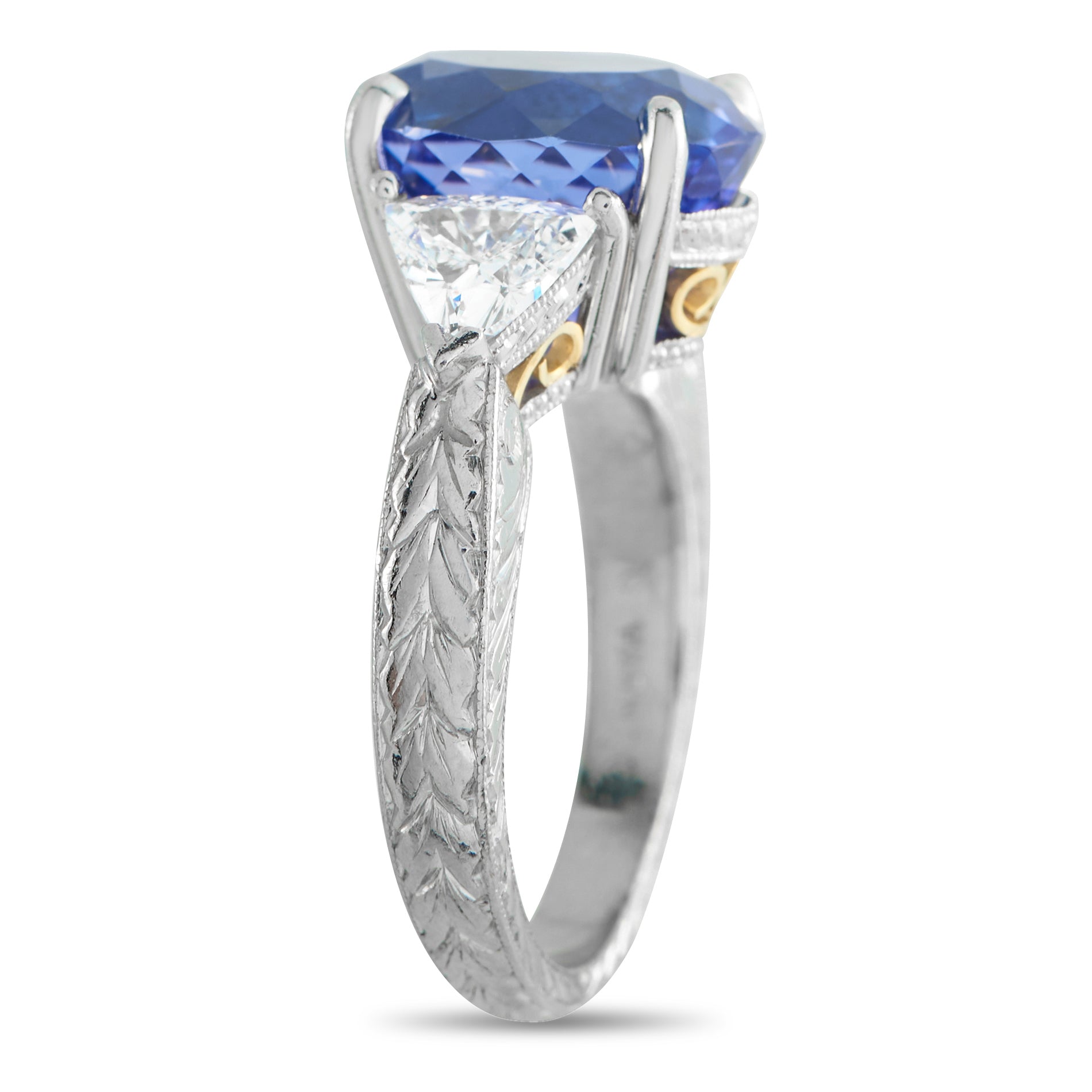 Platinum and 18K Yellow Gold 0.95ct Diamond and Tanzanite Ring