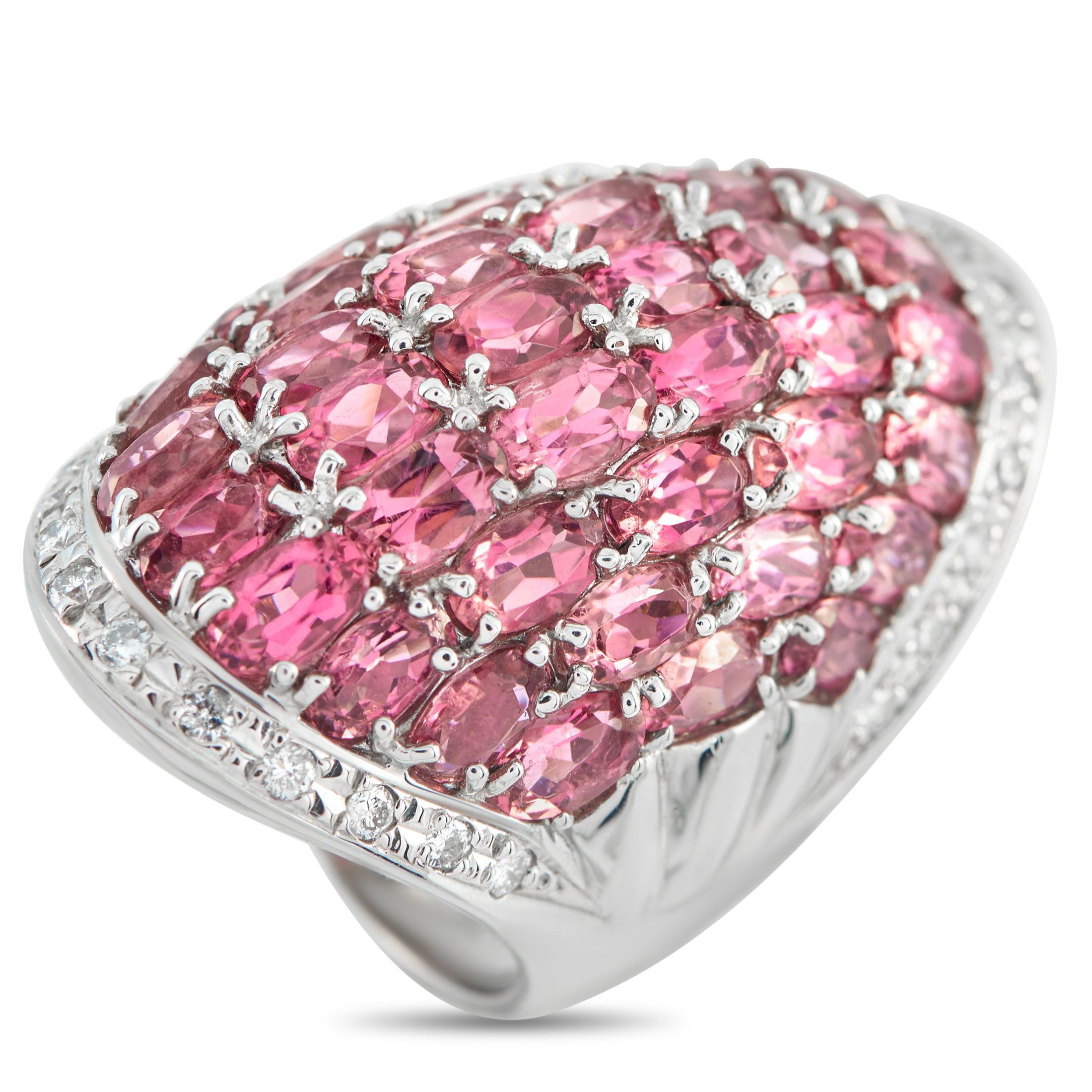 Exclusive Platinum 0.48ct Diamond and Tourmaline Cocktail Ring MF54-101625 – Set with pink tourmalines, this showstopping coc