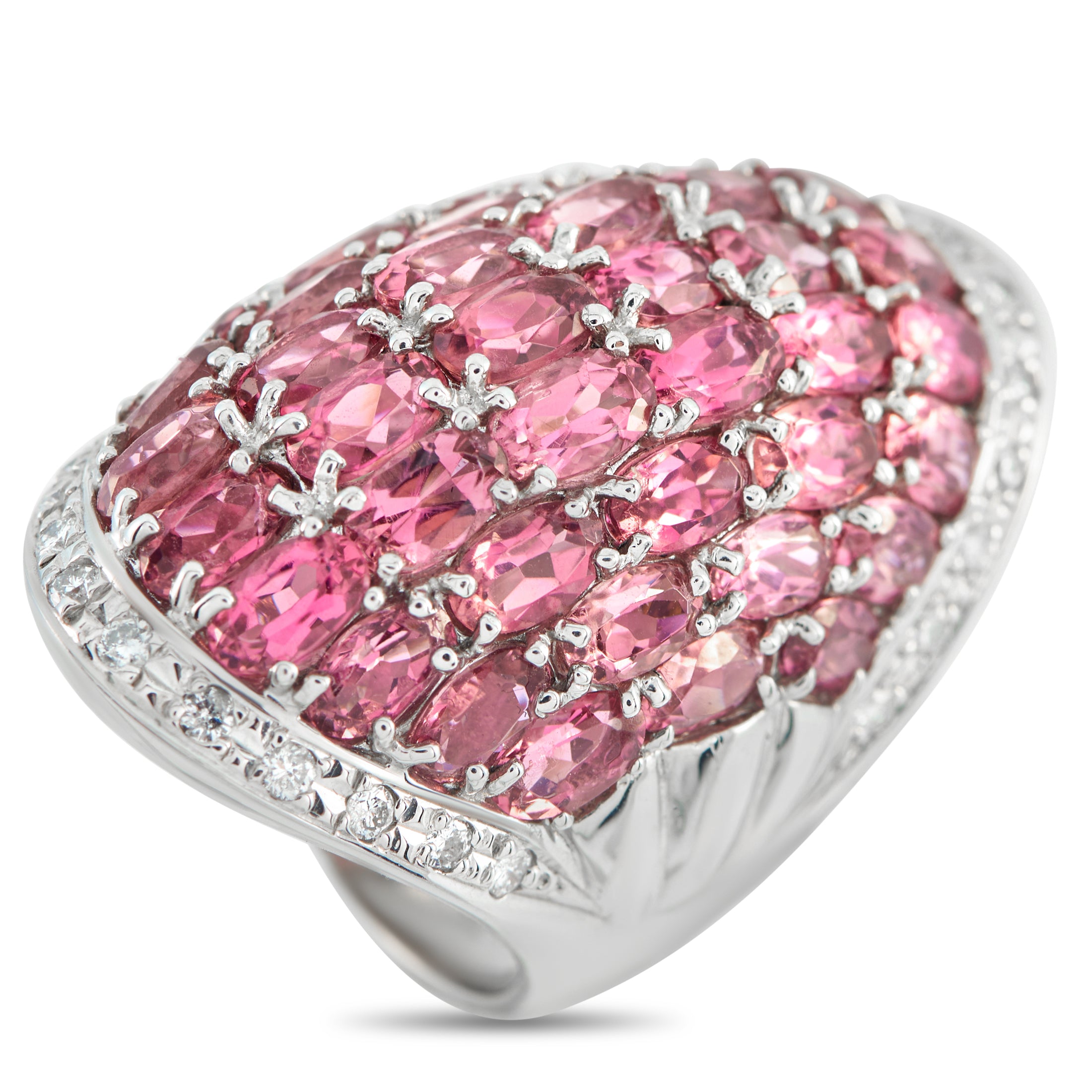 Platinum 0.48ct Diamond and Tourmaline Cocktail Ring