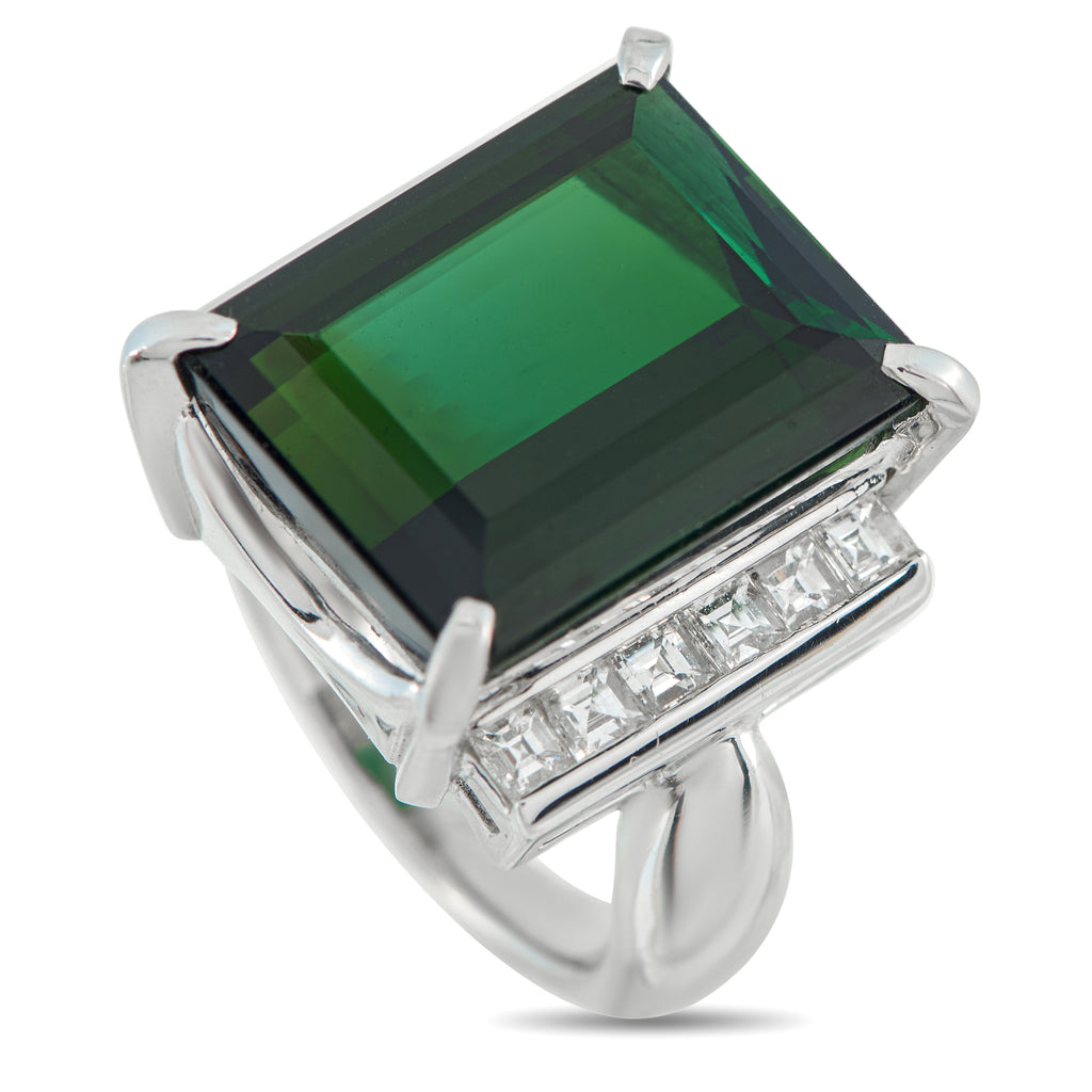 Platinum 0.99ct Diamond and Green Tourmaline Ring