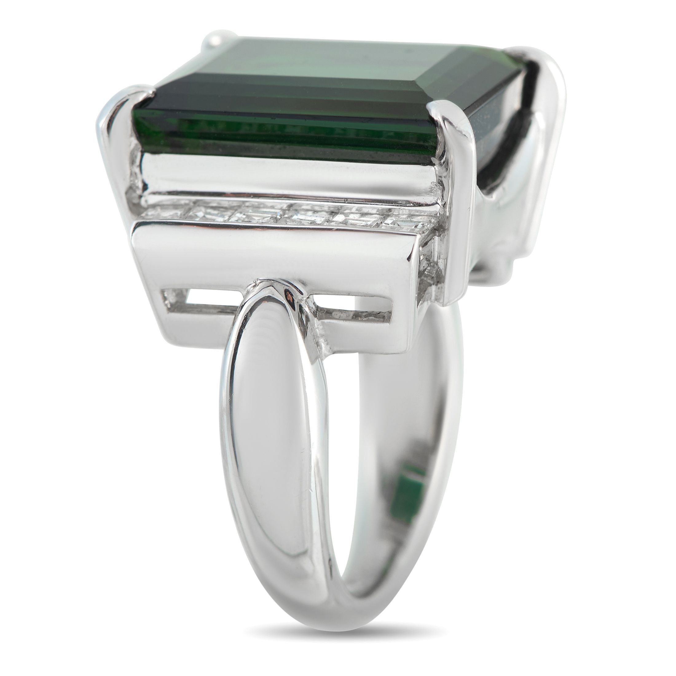 Exclusive Platinum 0.99ct Diamond and Green Tourmaline Ring