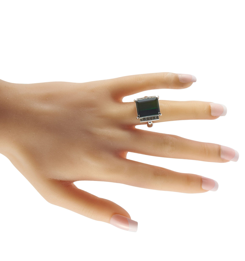 Exclusive Platinum 0.99ct Diamond and Green Tourmaline Ring