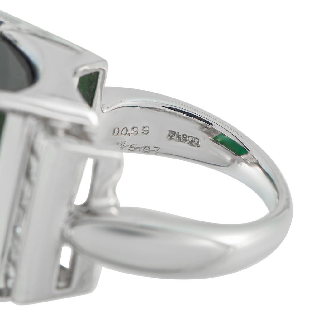 Exclusive Platinum 0.99ct Diamond and Green Tourmaline Ring