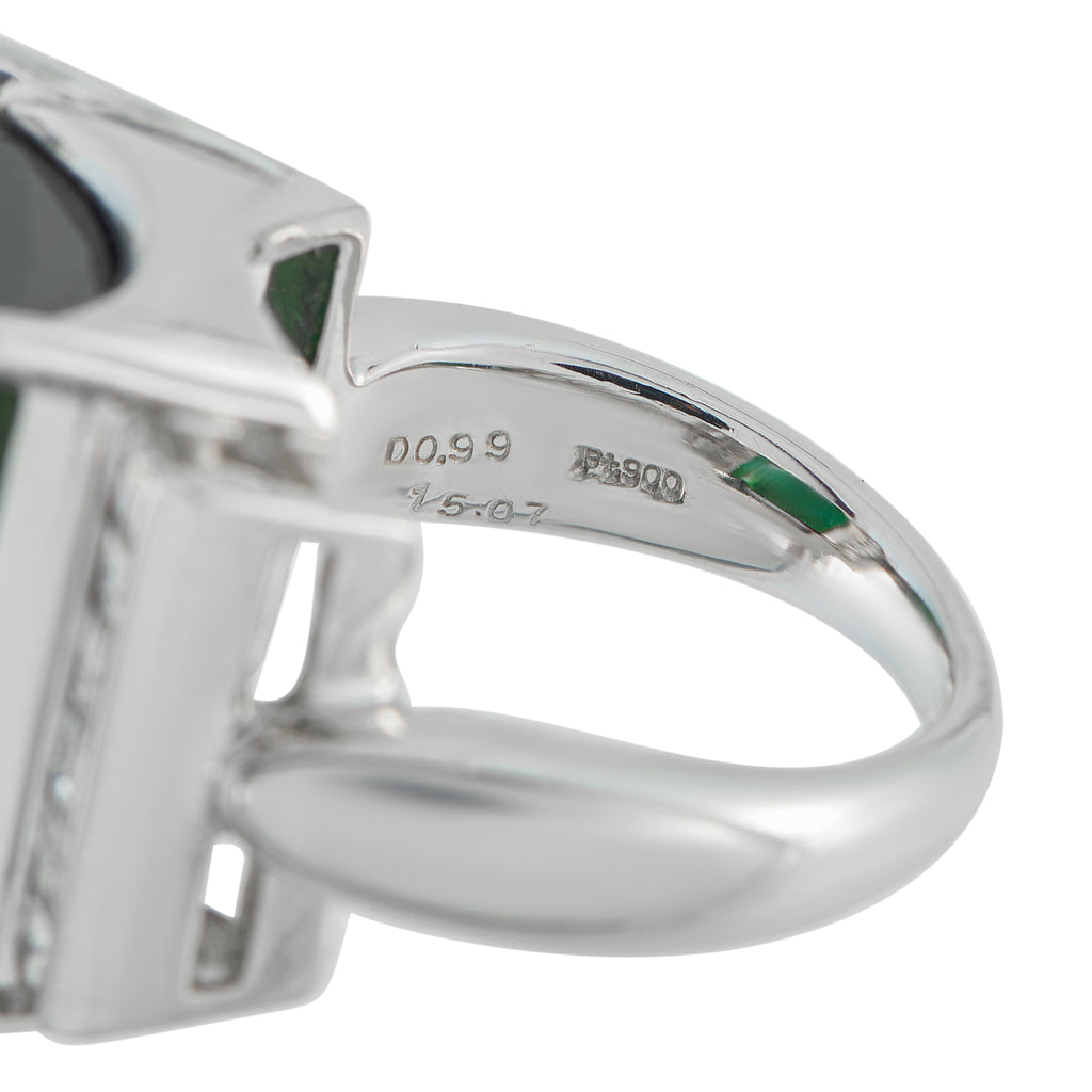 Platinum 0.99ct Diamond and Green Tourmaline Ring