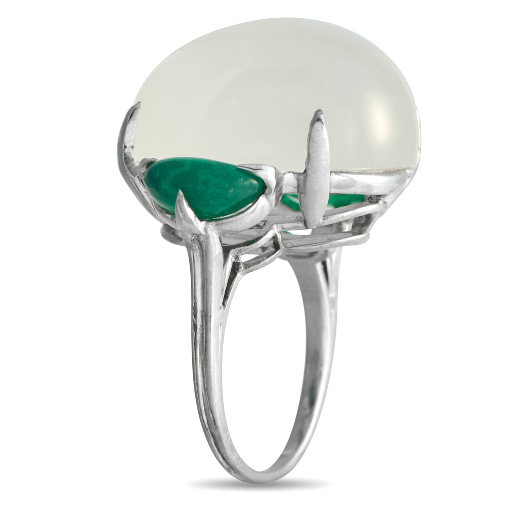 Platinum 2.20ct Emerald and Moonstone Statement Ring