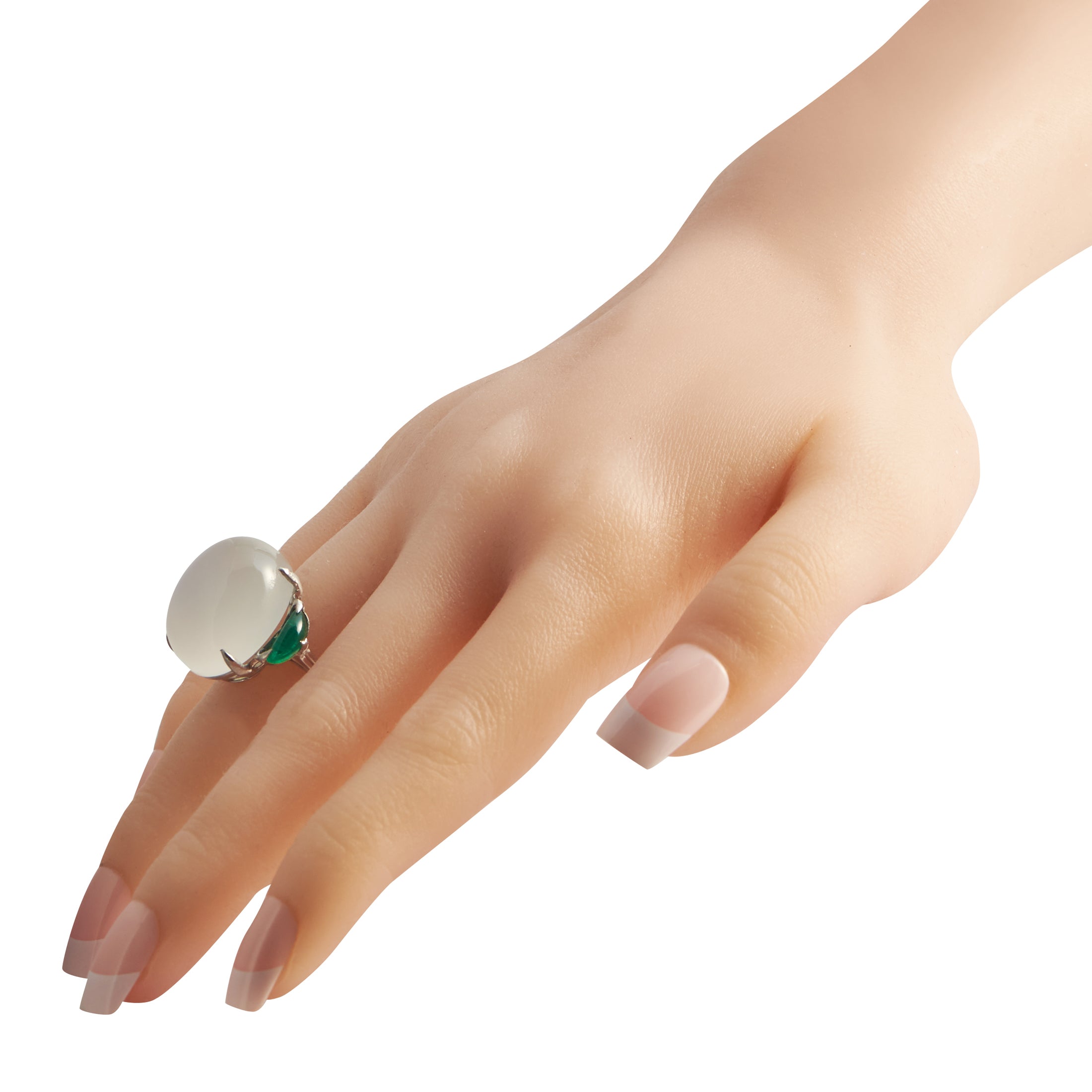 Platinum 2.20ct Emerald and Moonstone Statement Ring
