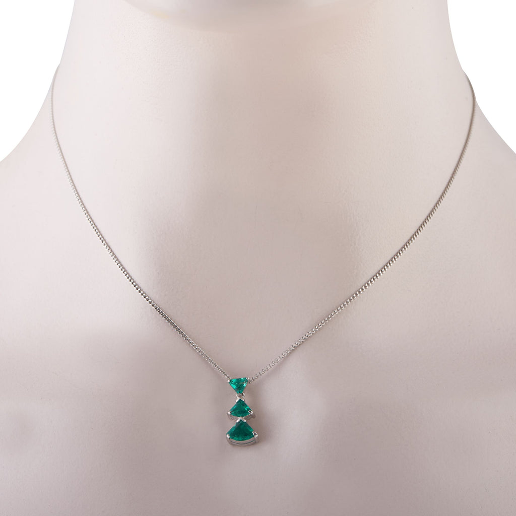 Exclusive Platinum 1.15ct Emerald Trio Necklace