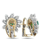 Platinum and 18K Yellow Gold 3.0ct Diamond and Emerald Earrings