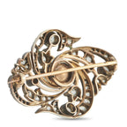 Antique Edwardian 14K Rose Gold and Silver 3.0ct Diamond and Pearl Brooch