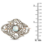 Antique Edwardian 14K Rose Gold and Silver 3.0ct Diamond and Pearl Brooch